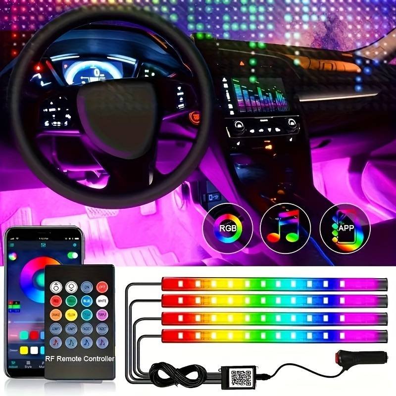 Ensemble De 4 LumiÃ¨res LED Pour Voiture, 48 LumiÃ¨res IntÃ©rieures Avec Barres Lumineuses ContrÃ´lÃ©es Par Une Application Intelligente, Ã‰clairage Multicolore Sous Le Tableau De Bord, DÃ©coration Pour La Saint-Valentin dÃ©tails 3