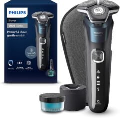 Philips Shaver Series 5000 - Wet & Dry Electric Shaver with SkinIQ Technology, Retractable Trimmer, Travel Case, Quick Cleaning Pod, Electric Blue, Model S5889/50